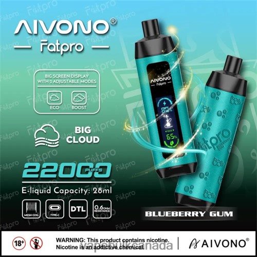 Vape Wholesale Supplier Canada - Aivono Fatpro 22000 Blueberry Gum 2J4F609